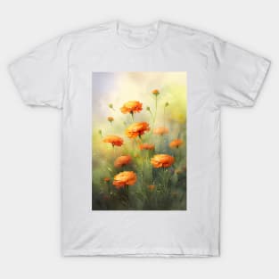 Watercolor Orange Marigold Design Soft and Muted T-Shirt